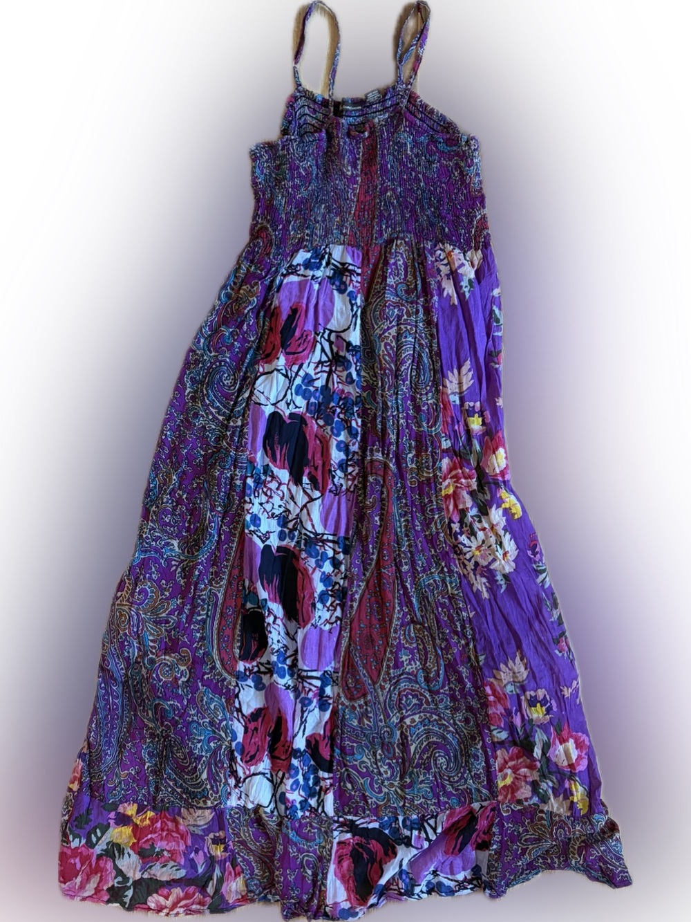 Purple Floral Patchwork Tiered Maxi Dress